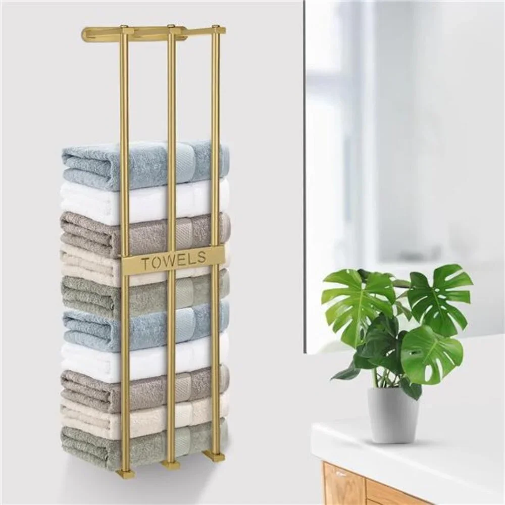Towel Rack Wall Mounted, Gold Towel Rack for Bathroom, Bathroom Organizer